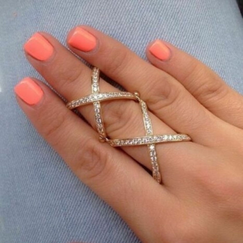Gold Hinged Double Letter X Ring CZ
